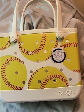 BOGG BAG Yellow Softball Print Tote with White Handles 14 X 12 X 5 M ML